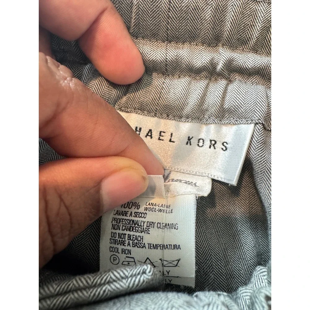 Michael Kors Womens Grey Herringbone Wool Wide Leg Trousers Made in Italy Size M